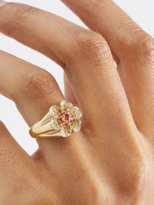 YVONNE LEON Daisy diamond, sapphire & 9kt gold ring ~ luxe floral rings ~ women’s fine jewellery - flipped
