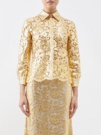 VALENTINO Metallic lace blouse in gold ~ luxe semi sheer floral event blouses ~ womens luxury scalloped hem shirts ~ opulent occasion clothes