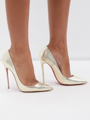 CHRISTIAN LOUBOUTIN So Kate 120 metallic-leather pumps in gold – luxe high heel court shoes – luxury stiletto heeled courts – glamorous occasion footwear