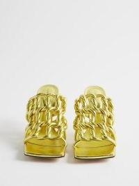 BOTTEGA VENETA Stretch square-toe woven-leather mules in gold ~ luxe mule sandals