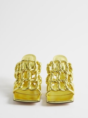 BOTTEGA VENETA Stretch square-toe woven-leather mules in gold ~ luxe mule sandals