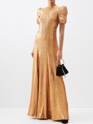 THE VAMPIRE’S WIFE The American bow-trimmed lamé gown in gold ~ sparkling metallic puff sleeve occasion gowns ~ vintage style red carpet worthy maxi dresses ~ luxe evening event clothes - flipped