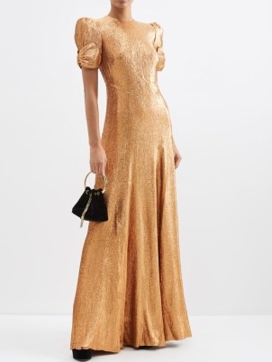 THE VAMPIRE’S WIFE The American bow-trimmed lamé gown in gold ~ sparkling metallic puff sleeve occasion gowns ~ vintage style red carpet worthy maxi dresses ~ luxe evening event clothes