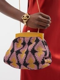 13BC Tripple Truffle enamelled lurex clutch bag in gold ~ luxe woven occasion bags ~ pink and black metallic fibre evening handbags