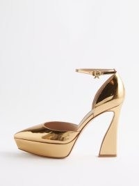 GIANVITO ROSSI Vertigo 85 metallic-leather pumps in gold ~ shiny point toe ankle strap courts ~ luxe sculpted high heel platforms