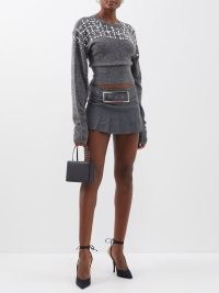 16ARLINGTON Nimue pleated mini skirt in grey – belted skirts – silver buckle detail