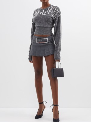 16ARLINGTON Nimue pleated mini skirt in grey – belted skirts – silver buckle detail - flipped