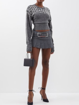 16ARLINGTON Nimue pleated mini skirt in grey – belted skirts – silver buckle detail