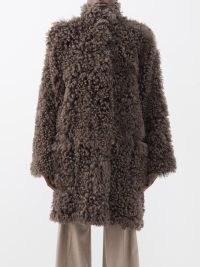 RAEY Stand-collar curly shearling coat in grey ~ women’s luxe textured coats
