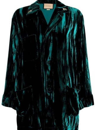 Gucci velvet-effect three-pocket shirt in dark green – womens luxe shirts - flipped
