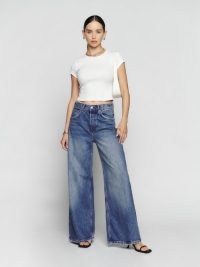 Reformation Iggy Super Wide Leg Slouch Jeans in Juno – women’s casual blue denim fashion