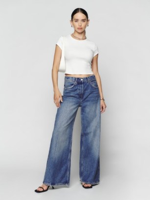 Reformation Iggy Super Wide Leg Slouch Jeans in Juno – women’s casual blue denim fashion - flipped