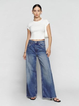 Reformation Iggy Super Wide Leg Slouch Jeans in Juno – women’s casual blue denim fashion