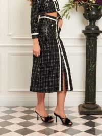 sister jene DREAM BE OUR GUEST Belle Tweed Midi Skirt in Black Cream ~ luxe style sequinned skirts