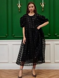 sister jane BE OUR GUEST Pippa Tulle Sequin Dress in Black ~ voluminous sequinned sheer overlay evening dresses ~ romance inspired party clothes ~ romantoc occasion clothes