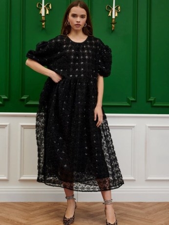 sister jane BE OUR GUEST Pippa Tulle Sequin Dress in Black ~ voluminous sequinned sheer overlay evening dresses ~ romance inspired party clothes ~ romantoc occasion clothes - flipped