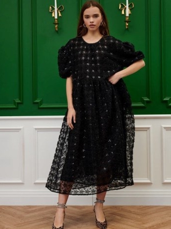 sister jane BE OUR GUEST Pippa Tulle Sequin Dress in Black ~ voluminous sequinned sheer overlay evening dresses ~ romance inspired party clothes ~ romantoc occasion clothes