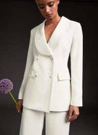 L.K. BENNETT Iris Ivory Crepe Bridal Tuxedo Jacket ~ luxe wedding clothes ~ brides satin lapel suit jackets