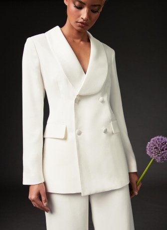 L.K. BENNETT Iris Ivory Crepe Bridal Tuxedo Jacket ~ luxe wedding clothes ~ brides satin lapel suit jackets - flipped