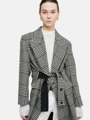 JIGSAW Italian Wool Belted Overcoat in Monochrome / women’s longline black and white checked coats / self tie waist / womens chic outerwear - flipped