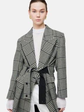 JIGSAW Italian Wool Belted Overcoat in Monochrome / women’s longline black and white checked coats / self tie waist / womens chic outerwear
