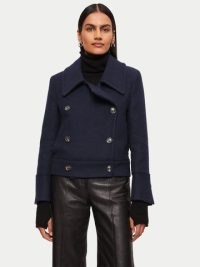 JIGSAW Modern Twill Pea Coat Navy – womens cropped dark blue coats