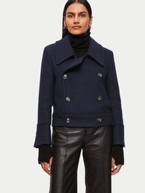 JIGSAW Modern Twill Pea Coat Navy – womens cropped dark blue coats - flipped