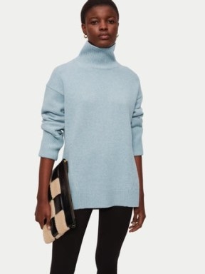 Jigsaw Boiled Wool Turtleneck Jumper in Blue | drop shoulder high neck jumpers | women’s minimalist knitwear | chic knits - flipped