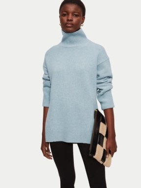 Jigsaw Boiled Wool Turtleneck Jumper in Blue | drop shoulder high neck jumpers | women’s minimalist knitwear | chic knits