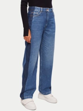 Jigsaw Shadow Stripe Tailored Jean in Mid Blue | women’s tonal side striped jeans | casual denim clorhes