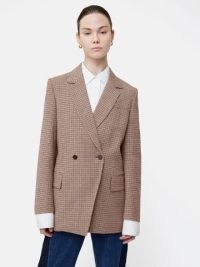 JIGSAW Clarence Puppytooth Jacket in Brown / women’s checked jackets / asymmetric button closure