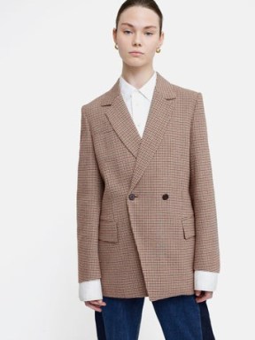 JIGSAW Clarence Puppytooth Jacket in Brown / women’s checked jackets / asymmetric button closure - flipped