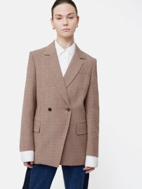 JIGSAW Clarence Puppytooth Jacket in Brown / women’s checked jackets / asymmetric button closure