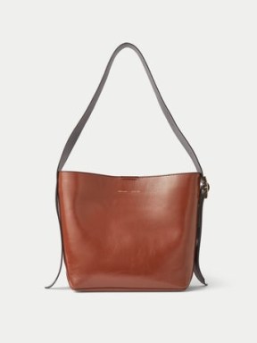JIGSAW Zoey Buckle Patent Tote in Tan ~ brown leather shoulder bags - flipped