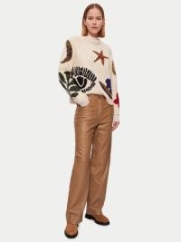 JIGSAW Leather Wide Leg Trouser in Tan / womens luxe light brown trousers
