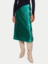 Jigsaw Sequin Midi Skirt in Green | shimmering sequinned skirts