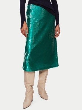 Jigsaw Sequin Midi Skirt in Green | shimmering sequinned skirts - flipped