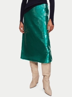 Jigsaw Sequin Midi Skirt in Green | shimmering sequinned skirts