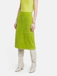 JIGSAW Suede Midi Skirt in Green / luxe lime skirts / citrus colour clothes