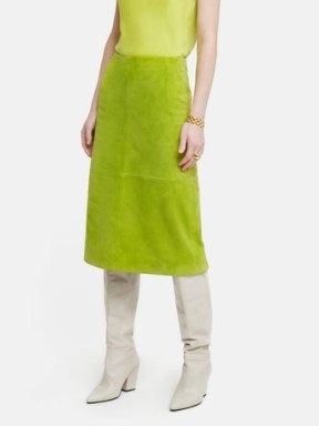 JIGSAW Suede Midi Skirt in Green / luxe lime skirts / citrus colour clothes