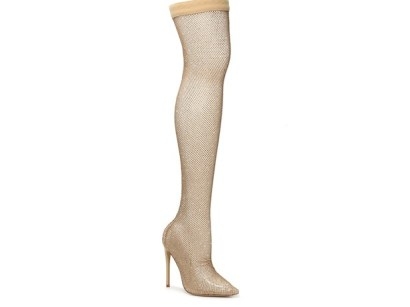 JLO JENNIFER LOPEZ BROADWAY OVER-THE-KNEE BOOT in TAN ~ crystal mesh long boots - flipped
