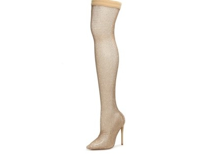 JLO JENNIFER LOPEZ BROADWAY OVER-THE-KNEE BOOT in TAN ~ crystal mesh long boots