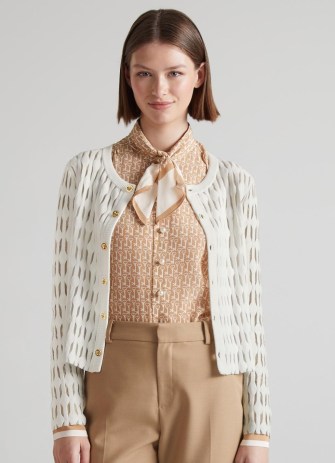 L.K. BENNETT Jolie Cream Squiggle Knit Cardigan ~ semi sheer cardigans ~ feminine knits - flipped