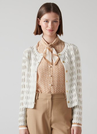 L.K. BENNETT Jolie Cream Squiggle Knit Cardigan ~ semi sheer cardigans ~ feminine knits