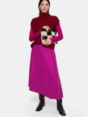 JIGSAW Asymmetric Flannel Skirt in Pink ~ womens vibrant asymmetrical hemline skirts - flipped