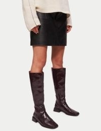 JIGSAW Rachel Leather Knee Boot in Red / women’s square toe boots