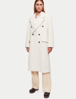 JIGSAW Italian Wool Raw Edge Overcoat in White ~ womens luxe longline coats - flipped