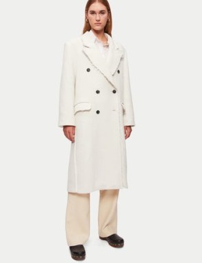 JIGSAW Italian Wool Raw Edge Overcoat in White ~ womens luxe longline coats