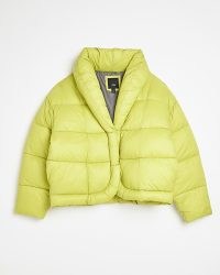 RIVER ISLAND LIME GREEN PUFFER COAT ~ womens padded citrus coloured jackets ~ women’s short winter coats