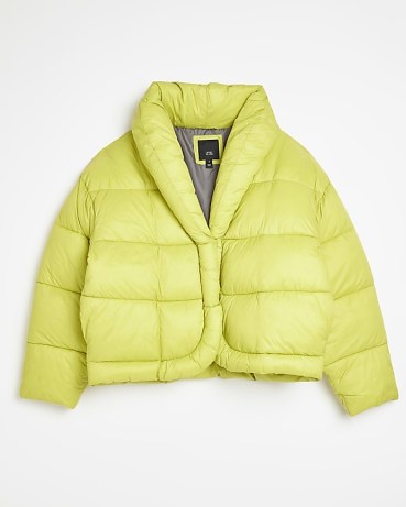 RIVER ISLAND LIME GREEN PUFFER COAT ~ womens padded citrus coloured jackets ~ women’s short winter coats